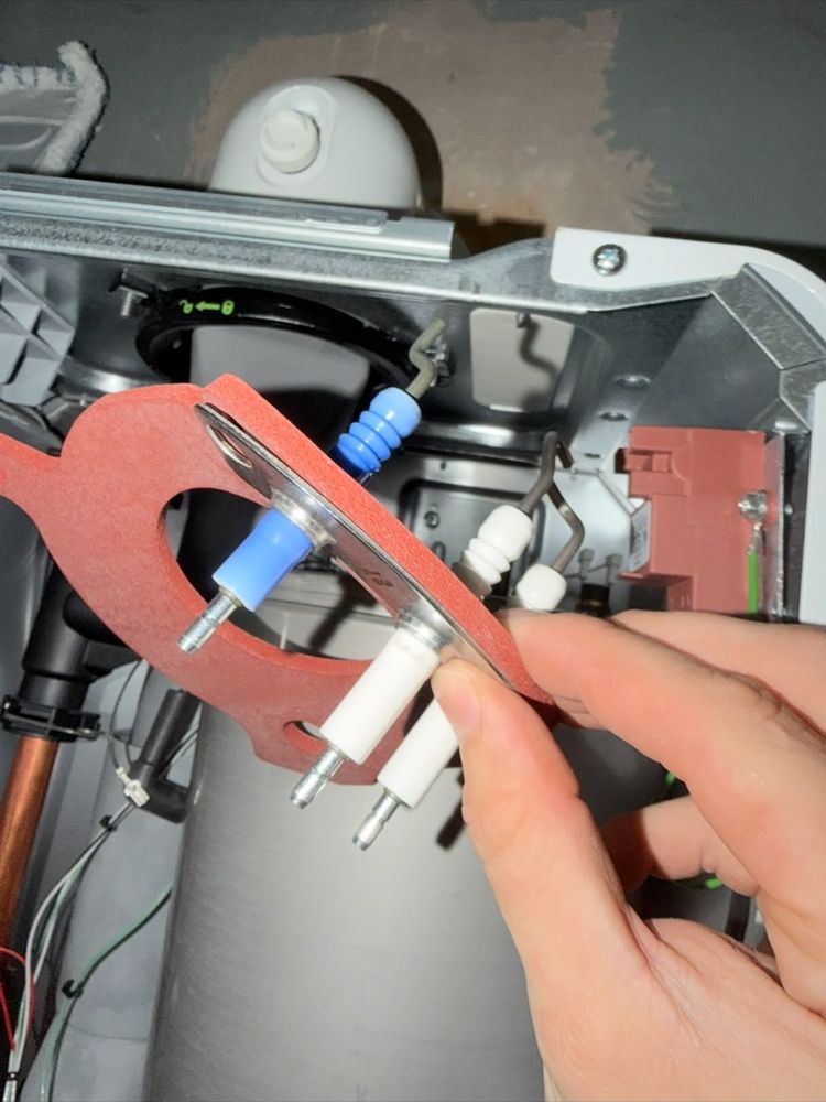 Boiler electrodes and gasket removed for inspection